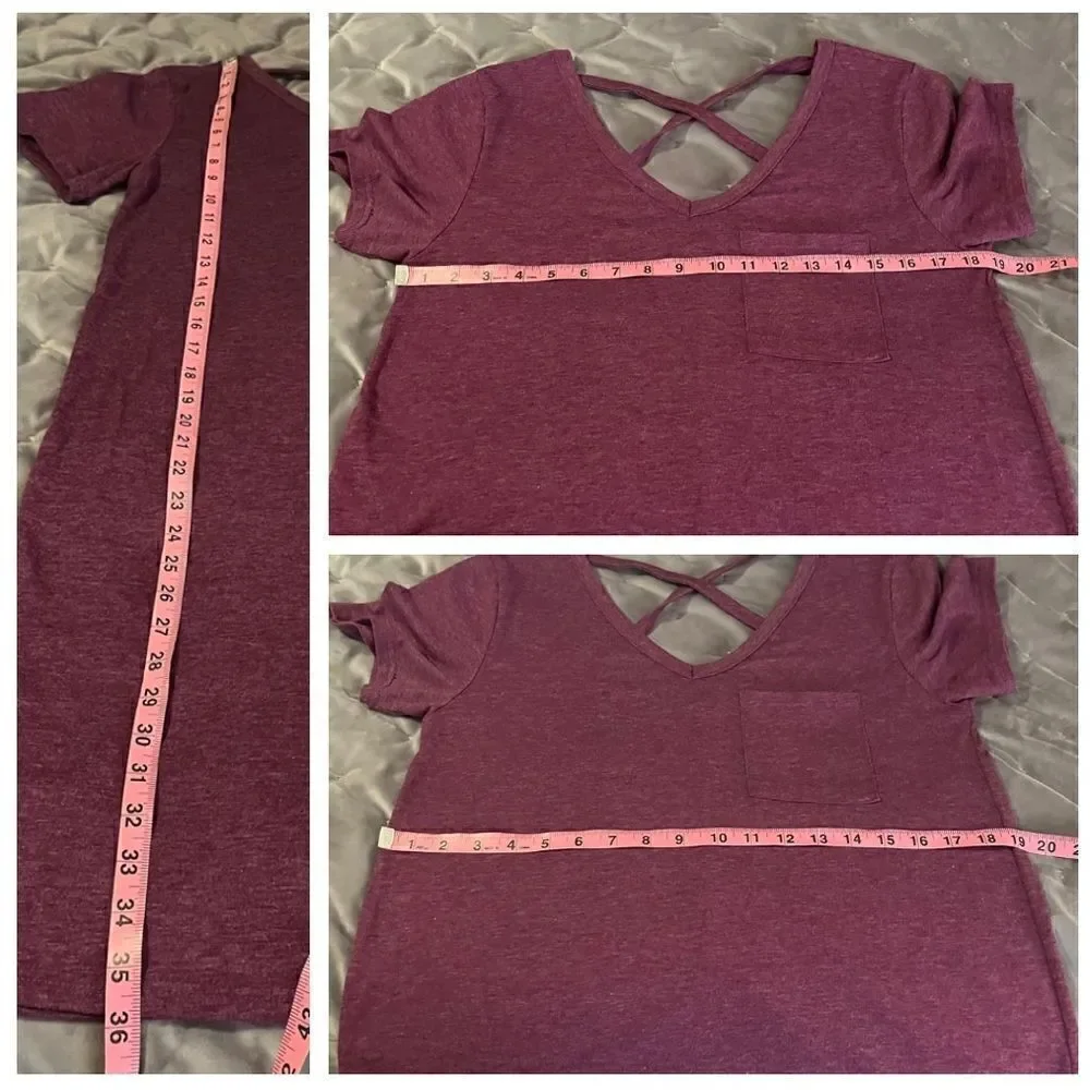 Yelete Criss Cross Back TShirt Dress Swing Athletic VNeck Purple S